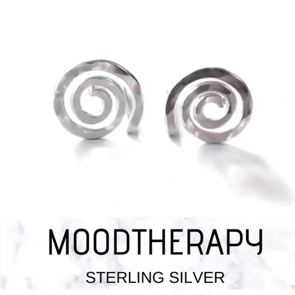 Moodtherapy Sterling Silver Spiral Stud Earrings Handmade Modern Art Design NEW - Picture 1 of 10
